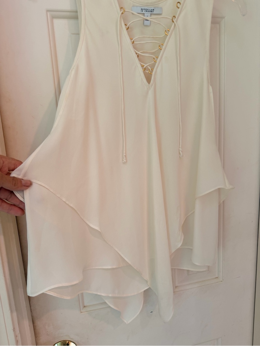 Derek Lam IO Crosby layered silk camisole, lace up V-neck, gold detail, Sz 4 - Picture 4 of 14